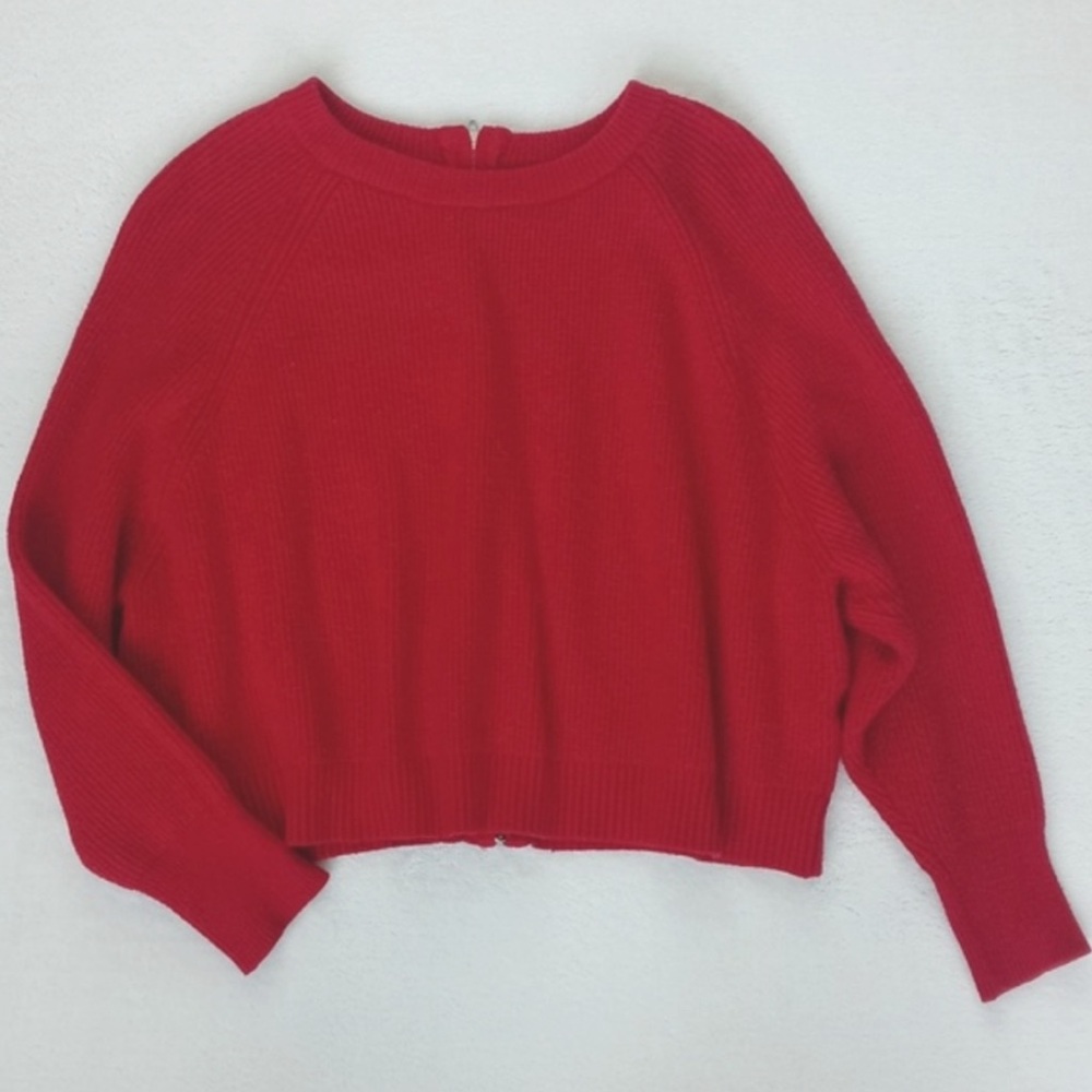 Zara Women's Red Cropped Ribbed Nylon Blend Long Sleeve Sweater S (Back Zip) - Picture 7 of 16
